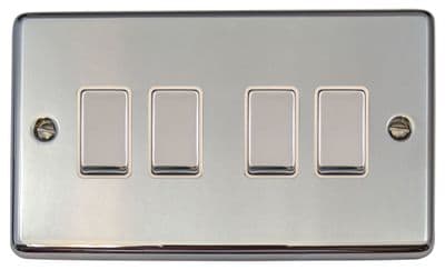 G&H CC204 Standard Plate Polished Chrome 4 Gang 1 or 2 Way Rocker Light Switch