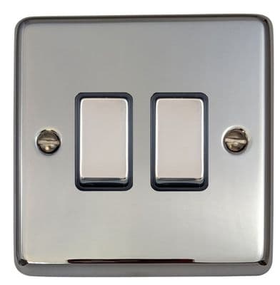 G&H CC302 Standard Plate Polished Chrome 2 Gang 1 or 2 Way Rocker Light Switch