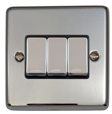 G&H CC303 Standard Plate Polished Chrome 3 Gang 1 or 2 Way Rocker Light Switch
