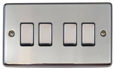 G&H CC304 Standard Plate Polished Chrome 4 Gang 1 or 2 Way Rocker Light Switch