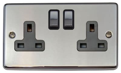 G&H CC310 Standard Plate Polished Chrome 2 Gang Double 13A Switched Plug Socket