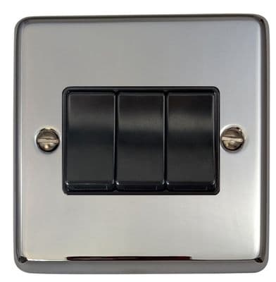 G&H CC3B Standard Plate Polished Chrome 3 Gang 1 or 2 Way Rocker Light Switch