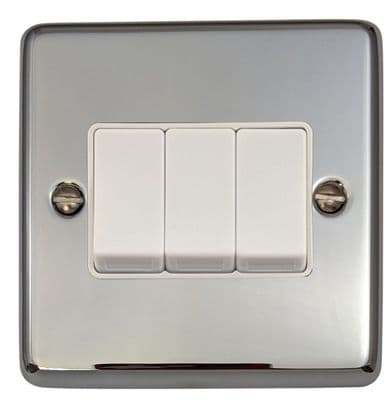 G&H CC3W Standard Plate Polished Chrome 3 Gang 1 or 2 Way Rocker Light Switch