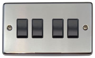G&H CC4B Standard Plate Polished Chrome 4 Gang 1 or 2 Way Rocker Light Switch