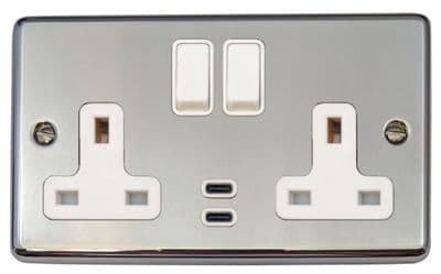 G&H CC913W Standard Plate Polished Chrome 2 Gang Double 13A Plug Socket Dual 4.2A USB C