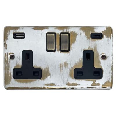 G&H CDB3911 Standard Plate Dover Bronze 2 Gang Double 13A Plug Socket 3.1A USB A + C