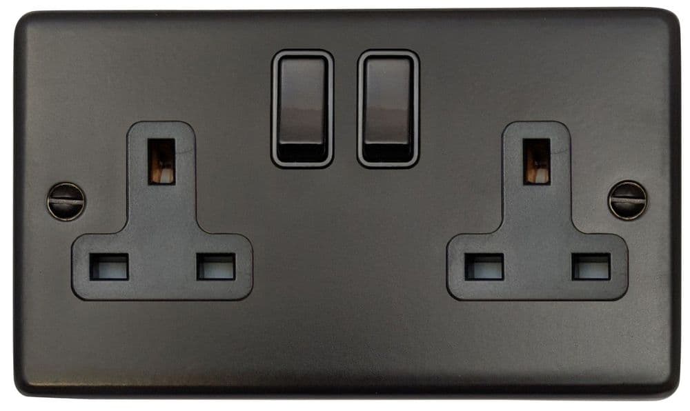 G&H CFB10B Standard Plate Matt Black 2 Gang Double 13A Switched Plug Socket