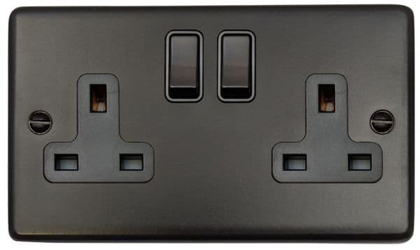 G&H CFB10B Standard Plate Matt Black 2 Gang Double 13A Switched Plug Socket