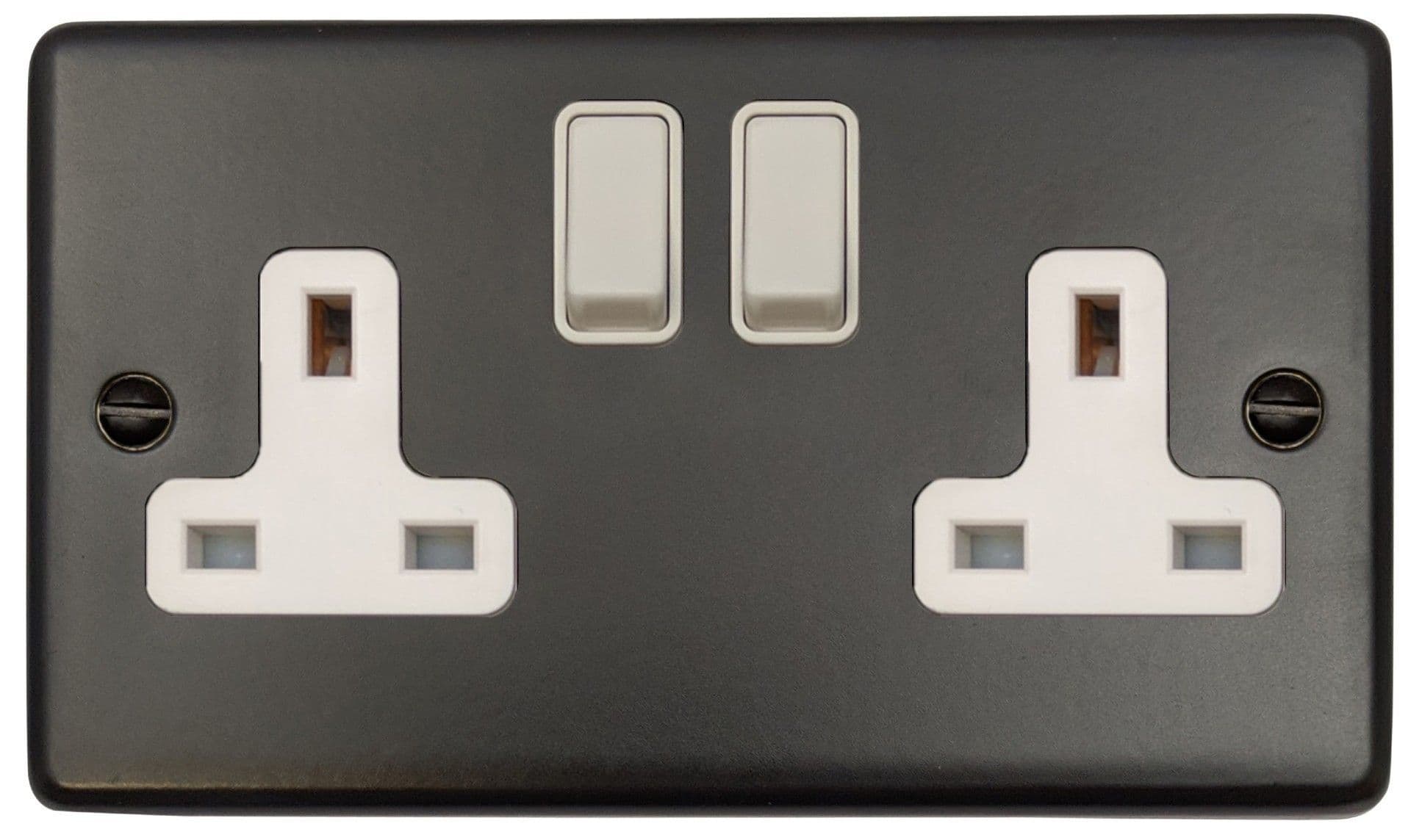 G&H CFB10W Standard Plate Matt Black 2 Gang Double 13A Switched Plug Socket