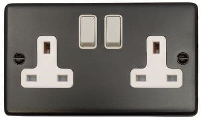 G&H CFB10W Standard Plate Matt Black 2 Gang Double 13A Switched Plug Socket