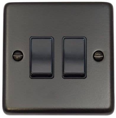 G&H CFB2B Standard Plate Matt Black 2 Gang 1 or 2 Way Rocker Light Switch
