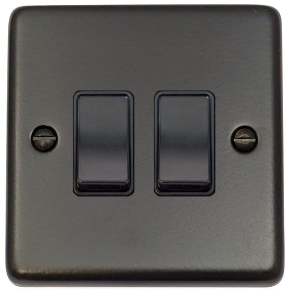 G&H CFB2B Standard Plate Matt Black 2 Gang 1 or 2 Way Rocker Light Switch