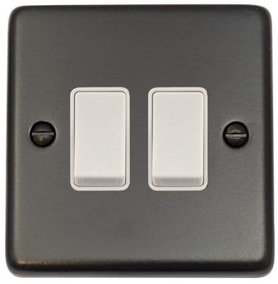 G&H CFB2W Standard Plate Matt Black 2 Gang 1 or 2 Way Rocker Light Switch
