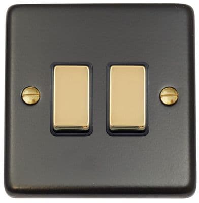 G&H CFB302-PB Standard Plate Matt Black 2 Gang 1 or 2 Way Rocker Light Switch