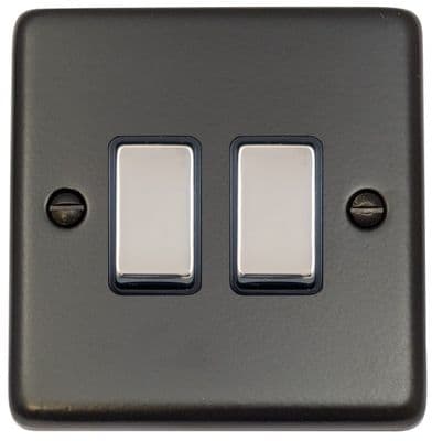 G&H CFB302-PC Standard Plate Matt Black 2 Gang 1 or 2 Way Rocker Light Switch