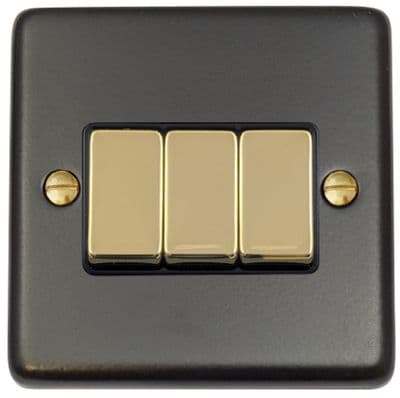 G&H CFB303-PB Standard Plate Matt Black 3 Gang 1 or 2 Way Rocker Light Switch
