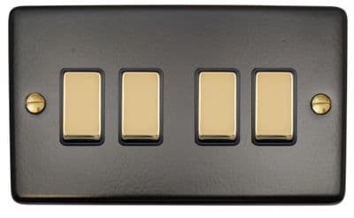 G&H CFB304-PB Standard Plate Matt Black 4 Gang 1 or 2 Way Rocker Light Switch