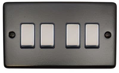 G&H CFB304-PC Standard Plate Matt Black 4 Gang 1 or 2 Way Rocker Light Switch