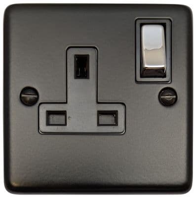 G&H CFB309-PC Standard Plate Matt Black 1 Gang Single 13A Switched Plug Socket