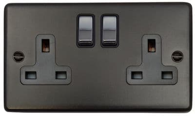 G&H CFB310-PC Standard Plate Matt Black 2 Gang Double 13A Switched Plug Socket