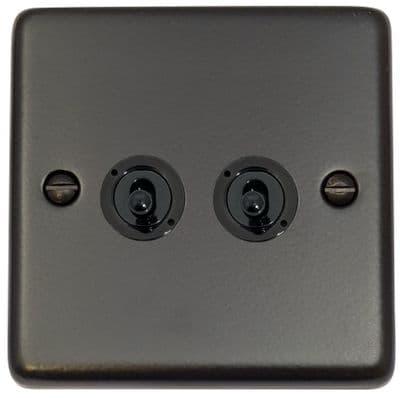 G&H CFB382-FBK Standard Plate Matt Black 2 Gang 1 or 2 Way Toggle Light Switch