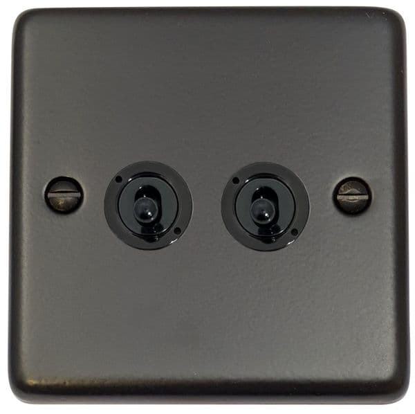G&H CFB382-FBK Standard Plate Matt Black 2 Gang 1 or 2 Way Toggle Light Switch