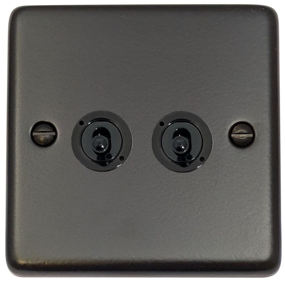 G&H CFB382-FBK Standard Plate Matt Black 2 Gang 1 or 2 Way Toggle Light Switch