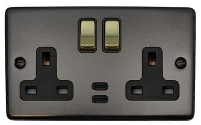G&H CFB3913-PB Standard Plate Matt Black 2 Gang Double 13A Plug Socket Dual 4.2A USB C