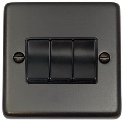 G&H CFB3B Standard Plate Matt Black 3 Gang 1 or 2 Way Rocker Light Switch