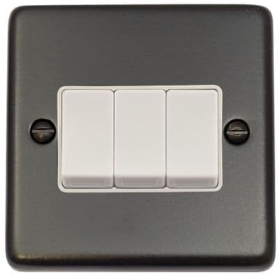 G&H CFB3W Standard Plate Matt Black 3 Gang 1 or 2 Way Rocker Light Switch