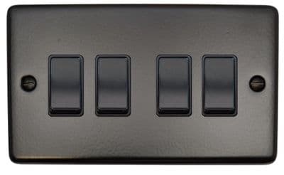 G&H CFB4B Standard Plate Matt Black 4 Gang 1 or 2 Way Rocker Light Switch