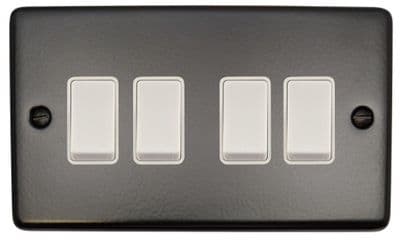G&H CFB4W Standard Plate Matt Black 4 Gang 1 or 2 Way Rocker Light Switch