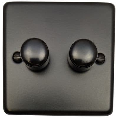 G&H CFB522 Standard Plate Matt Black 2 Gang 1 or 2 Way LED Dimmer Switch
