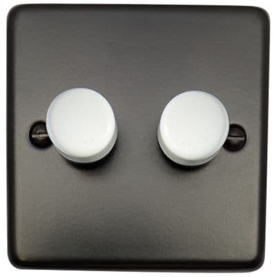 G&H CFB522-W Standard Plate Matt Black 2 Gang 1 or 2 Way LED Dimmer Switch