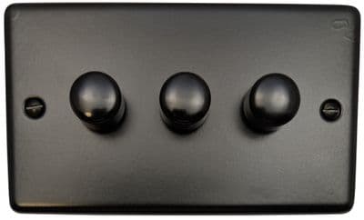 G&H CFB523 Standard Plate Matt Black 3 Gang 1 or 2 Way LED Dimmer Switch