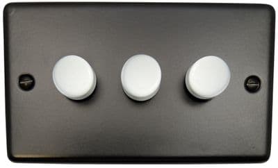 G&H CFB523-W Standard Plate Matt Black 3 Gang 1 or 2 Way LED Dimmer Switch