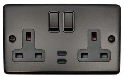 G&H CFB913B Standard Plate Matt Black 2 Gang Double 13A Plug Socket Dual 4.2A USB C