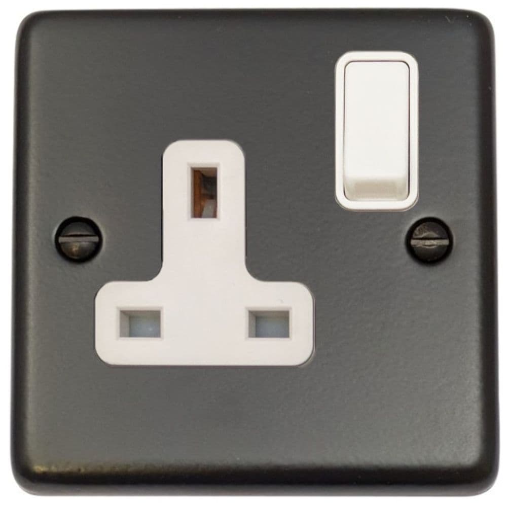 G&H CFB9W Standard Plate Matt Black 1 Gang Single 13A Switched Plug Socket