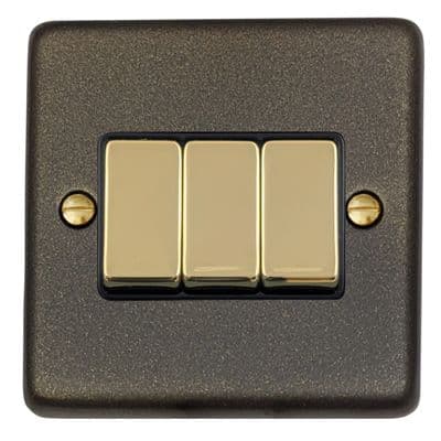 G&H CG303-PB Standard Plate Graphite 3 Gang 1 or 2 Way Rocker Light Switch