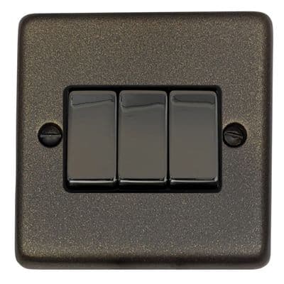 G&H CG303 Standard Plate Graphite 3 Gang 1 or 2 Way Rocker Light Switch