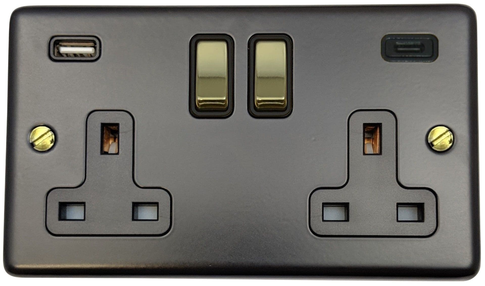 Plug Sockets Graphite G&H CG3911-PB Standard Plate Graphite 2 Gang Double 13A Plug Socket 3 ...