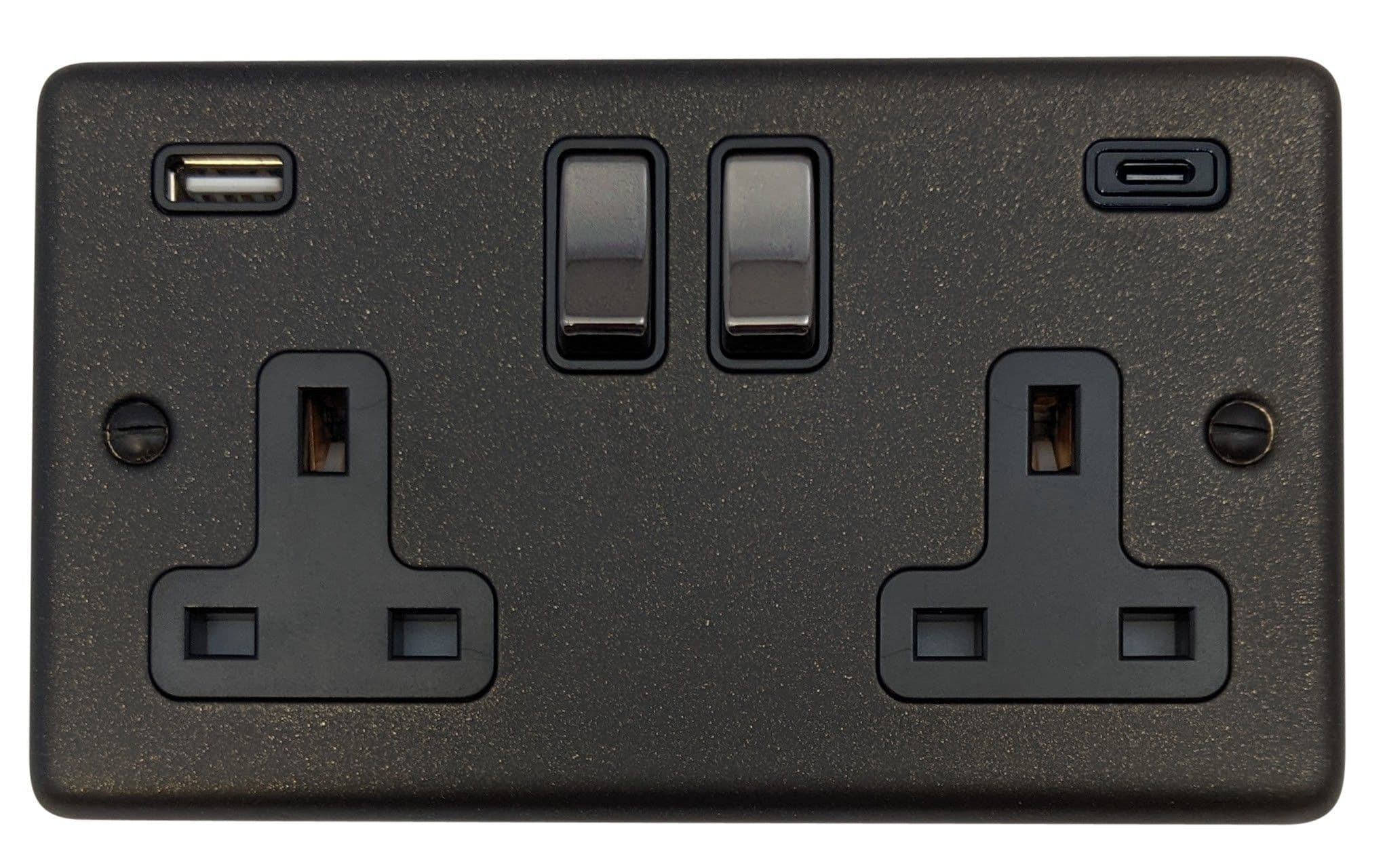 G&H CG3911 Standard Plate Graphite 2 Gang Double 13A Plug Socket 3 1A ...