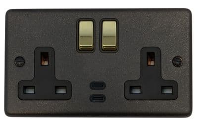 G&H CG3913-PB Standard Plate Graphite 2 Gang Double 13A Plug Socket Dual 4.2A USB C