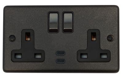 G&H CG3913 Standard Plate Graphite 2 Gang Double 13A Plug Socket Dual 4.2A USB C