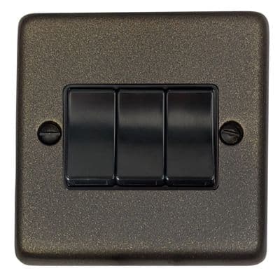 G&H CG3B Standard Plate Graphite 3 Gang 1 or 2 Way Rocker Light Switch