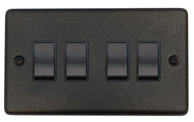 G&H CG4B Standard Plate Graphite 4 Gang 1 or 2 Way Rocker Light Switch