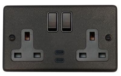 G&H CG913B Standard Plate Graphite 2 Gang Double 13A Plug Socket Dual 4.2A USB C