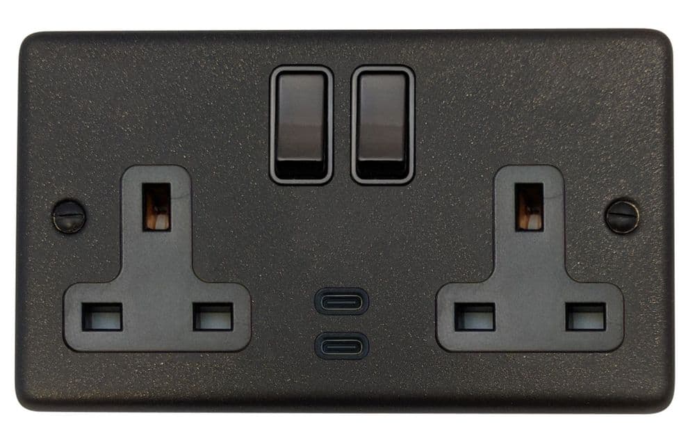 Plug Sockets Graphite G&H CG913B Standard Plate Graphite 2 Gang Double 13A Plug Socket Dual 4 ...