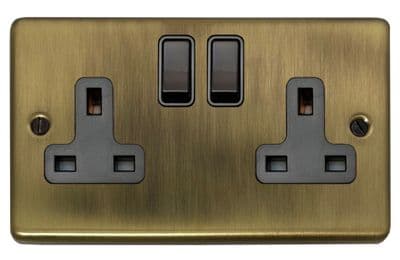 G&H CLAB10B Standard Plate Light Antique Brass 2 Gang Double 13A Switched Plug Socket
