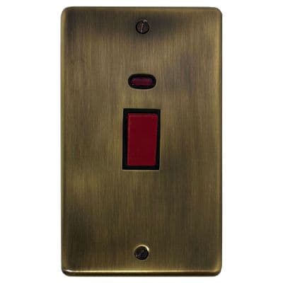 G&H CLAB28B Standard Plate Light Antique Brass 45 Amp DP Cooker Switch & Neon Vertical Plate